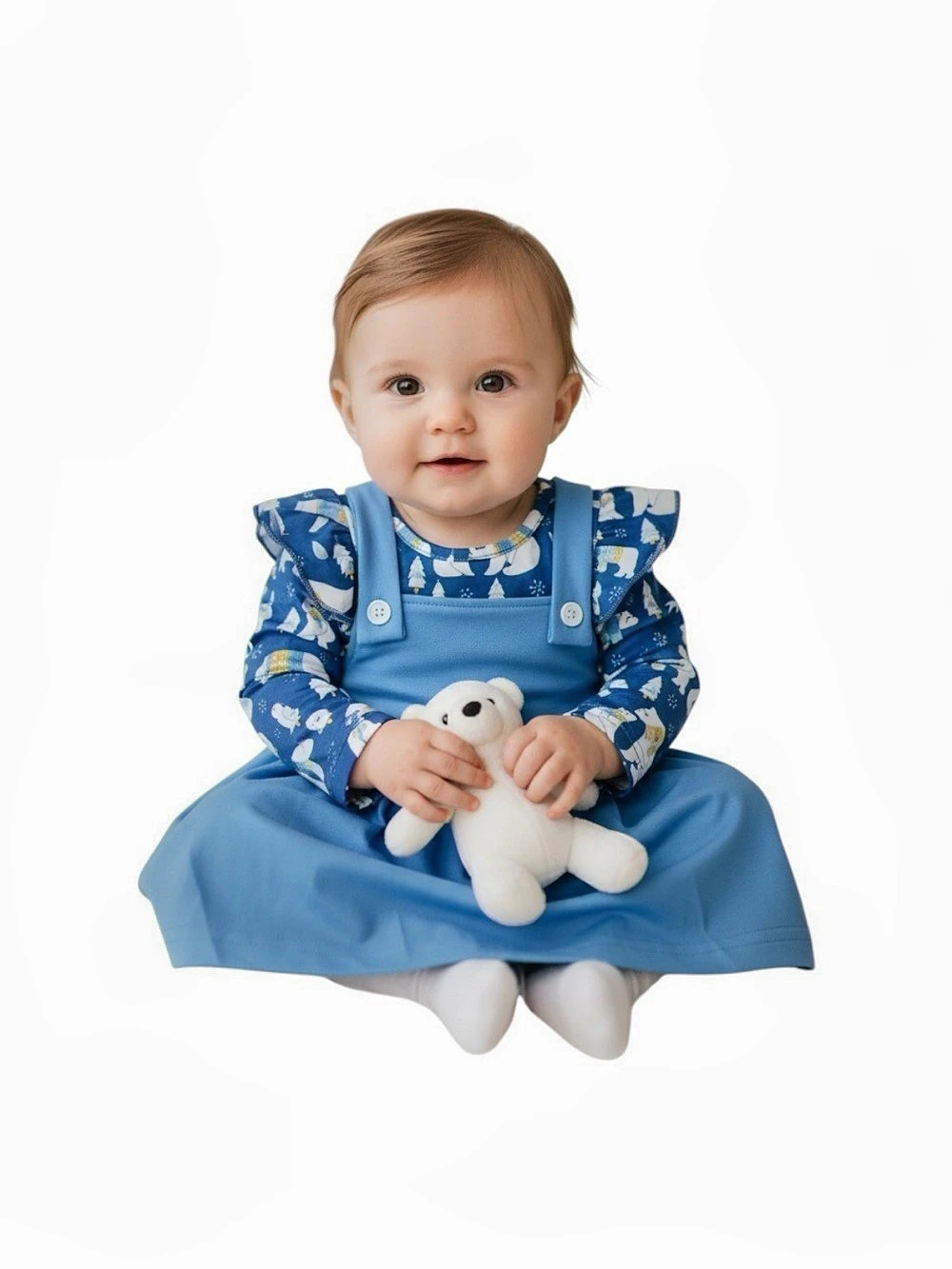 Pete + Lucy Girls Blue & White Patterned Pinafore 2 Piece  Set